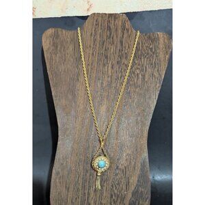 Baroness Vintage Pendant Watch Necklace  Gold-Tone Chain & Tassel Estate Jewelry